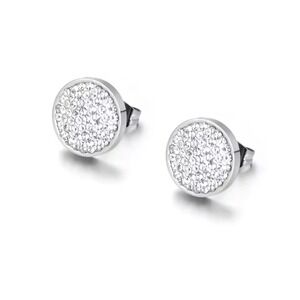 Sparkling Iced Crystal Round Stud Earrings Silver Plated Stainless